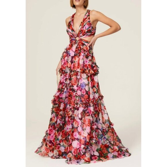 Mac Duggal $1400 Floral Cutout Layered Maxi Formal Dress Size 8 - Picture 1 of 14